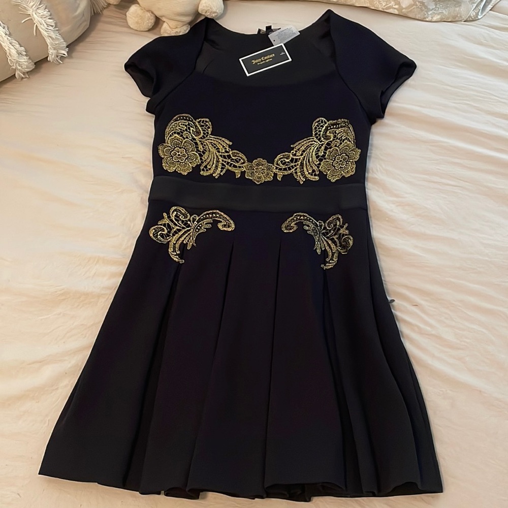 Juicy Couture Pitch Black Gold Ponte Dress Size 4 New with tags 🏷️ 🖤👸🏼